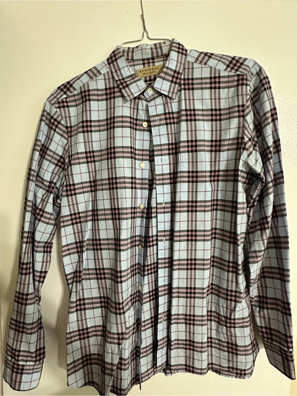 Burberry Light Blue and grey Plaid Cotton Button-Down Shirti